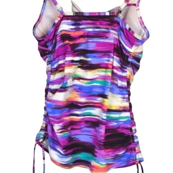 Assets Push-Up Multicolor Striped Tankini Ruched Sides Size Small Bodycon - Picture 4 of 9